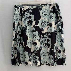 Talbots Blue and Cream Floral A-Line Skirt